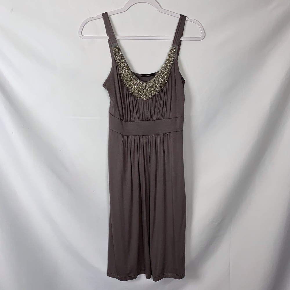 Soprano dress Women Size XS Gray Beaded Midi decorativeโ v-neck